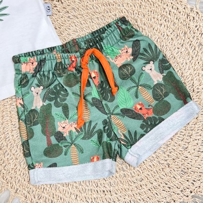 Conj. Regata Tigre Amigo da Natureza e Bermuda - Off White e Verde